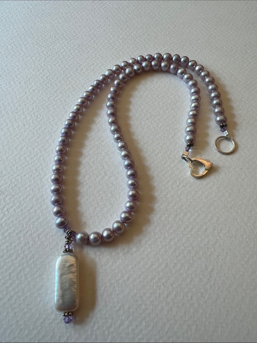 Lavender Pearl Necklace with White Baroque Pendant - Women Jewelry